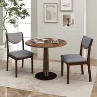 Costway Wooden Dining Chair Set of 2 with Padded Seat & Back, Rubber Wood Legs for Home - Oak + Grey - Angle