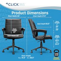 Click365 - Transform 3.0 Extra Comfort Ergonomic Mid-Back Desk Chair - Black - Angle