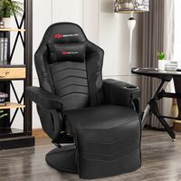 Costway - Massage Gaming Recliner Reclining Racing Chair Swivel - Black - Angle