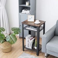Costway Set of 2 3-Tier Industrial Tall Nightstand Side End Telephone Table w/ Shelves - Rustic B... - Angle