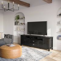 Simpli Home - Burlington SOLID WOOD 72 inch TV Media Stand in Black For TVs up to 80 inches - Black - Angle