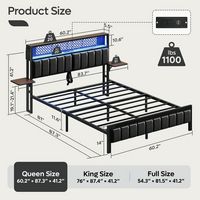 Bestier - Queen Size Bed Frame with Upholstered Headboard Integrated Storage LED Lighting, and Ch... - Angle