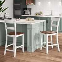 Costway Wooden Bar Stool Set of 2 Bar Chairs with LVL Rubber Wood Frame, Backrest, Footrest - White - Angle