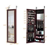 Costway - Wall Door Mounted Mirrored Jewelry Cabinet Storage Organizer - Brown - Angle