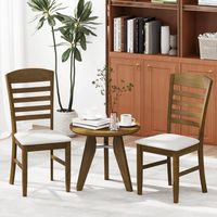 Costway Wood Dining Chairs Set of 2 Fabric Upholstered Side Chairs with Rubber Wood Frame - Brown - Angle
