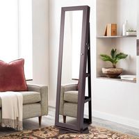 Costway - 360° Rotatable Jewelry Cabinet Armoire 2-in-1 Lockable Mirrored - Dark Brown - Angle