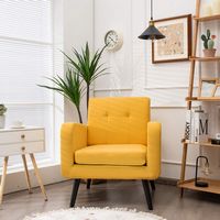 Costway - Mid-Century Accent Chair with Rubber Wood Legs - Yellow - Angle