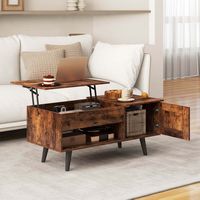 Costway Lift Top Coffee Table with Storage Hidden Compartment Cabinet & Open Shelf - Brown - Angle