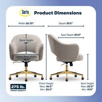 Serta - Mia Retro-Modern Soft Velvet Upholstery Ergonomic Home Office Chair - Stoneware Beige - Angle