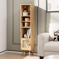 Costway - Rattan Storage Cabinet Freestanding Slim Organizer Wood Display Rack Living Room - Natural - Angle