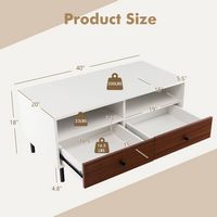 Costway Coffee Table Modern Rectangle W/Storage Shelf & Drawers Living Room Furniture - White and... - Angle