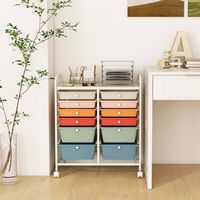 Costway - 12 Drawer Rolling Storage Cart Organizer Cart with 2 Sizes Plastic Drawers - Macaron - Angle