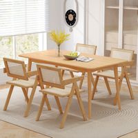 Costway Set of 4 Rattan Accent Chairs Mid Century Dining Armchair Bamboo Frame Kitchen - Natural - Angle