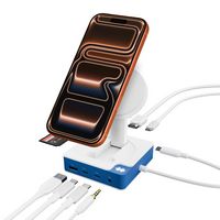Hyper - HyperDrive Flex MagCharge 5 Port USB-C Hub with Phone Charger - Blue - Angle