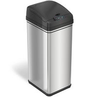 iTouchless - 13-Gal. Touchless Trash Can - Stainless Steel/Black - Angle