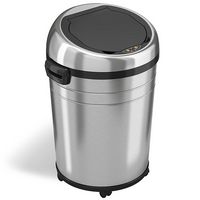 iTouchless - 18-Gal. Touchless Round Trash Can - Stainless Steel - Angle