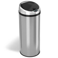 iTouchless - 13-Gal. Round Touchless Trash Can - Stainless Steel - Angle