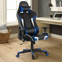 Costway - Racing Massage Gaming Chair with Lumbar Support - Blue + Black - Angle