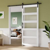Bestier - 84-Inch Frosted Glass Sliding Barn Door with Hardware Kit - White - Angle