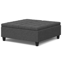Simpli Home - Harrison Large Square Coffee Table Storage Ottoman - Slate Grey - Angle