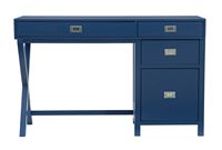 Linon Home Décor - Penrose Four-Drawer Side Storage Desk - Navy Paint / Silver Hardware - Angle