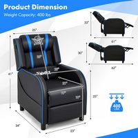 Costway - Theater Style Massage Gaming Chair - Blue and Black - Angle