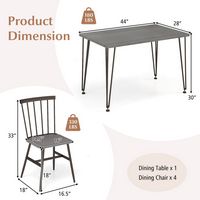 Costway 5 PCS Dining Table Set for 4 Rectangular Kitchen Table & 4 Chairs w/ Metal Frame - Grey Oak - Angle