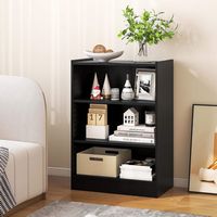 Costway - 3-Tier Bookcase Open Multipurpose Display Rack Cabinet with Adjustable Shelves - Black - Angle