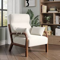 Bestier - Corduroy Armchair with Heightened Headrest and Removable Armrest - White - Angle