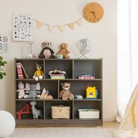 Costway - 3-tier Open Bookcase 8-Cube Bookshelf Storage Display Cabinet French Oak - Grey - Angle