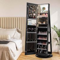 Costway 360° Swivel Jewelry Cabinet Organizer 3-Color LED Mirror with Built-in Lights - Black - Angle