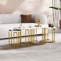 Costway Nesting Coffee Table Set of 3 with Faux Marble Tabletop & Powder-coated Office - White - Angle