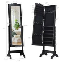 Costway - Mirrored Jewelry Cabinet Mirror Organizer Storage Box Stand - Black - Angle
