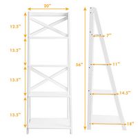 Costway - 4-Tier Ladder Shelf Bookshelf Bookcase Storage Display Plant Leaning Shelf - White - Angle