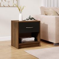 Costway Modern Nightstand Bedside Table with Drawer Open Storage Shelf for Small Spaces - Brown - Angle