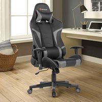 Costway - Racing Massage Gaming Chair with Lumbar Support - Gray/Black - Angle