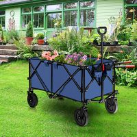 Costway - Folding Collapsible Wagon Utility Camping Cart W/Wheels & Adjustable Handle Navy - Navy - Angle