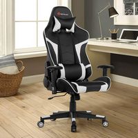 Costway - Racing Massage Gaming Chair with Lumbar Support - White + Black - Angle