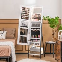 Costway - Jewelry Cabinet Armoire 3 Color LED Modes Full-Length Frameless Mirror Lockable - White - Angle