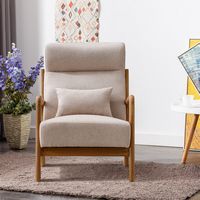 Bestier - Mid-Century Upholstered Accent Chair with Wooden Frame and High Back, Pillow, and Waist... - Angle