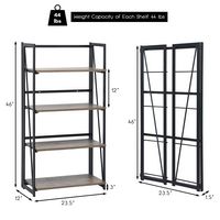 Costway - 4-Tier Folding Bookshelf No-Assembly Industrial Bookcase Display Shelves - Rustic Brown - Angle