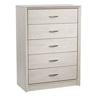 CorLiving - Newport 5 Drawer Tall Dresser - White Washed Oak - Angle