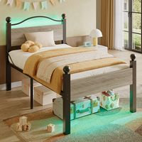 Pinmoco - Queen Metal Platform Bed Frame with LED Headboard, 16.5