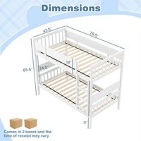 Costway Twin Over Twin Bunk Bed Solid Wood Bed Frame with Ladder Full-length Guardrails - White - Angle