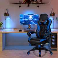 Costway - Adjustable Gaming Chair with Footrest - Blue and Black - Angle