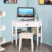 Costway - Triangle Corner Office Desk with Drawer Shelves - Rustic White - Angle