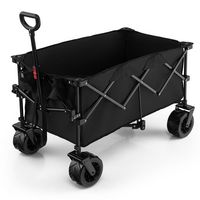Costway Folding Collapsible Wagon Utility Garden Cart w/ Wide Wheels Adjustable Handle Black - Black - Angle