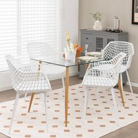 Costway - Dining Chair Set of 4 Plastic Shell Hollow with Metal Legs - White - Angle