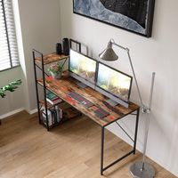 Bestier - Modern Office Desk with Storage Shelf, Headset Hook, and Reversible Bookshelf - 56