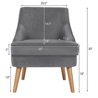 Costway - Velvet Upholstered Accent Chair with Rubber Wood Legs - Grey - Angle